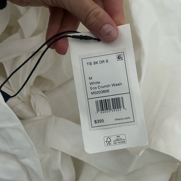 NWT THEORY Ventura Tie Back Stripe Cotton Midi Dress in white - Picture 2 of 9